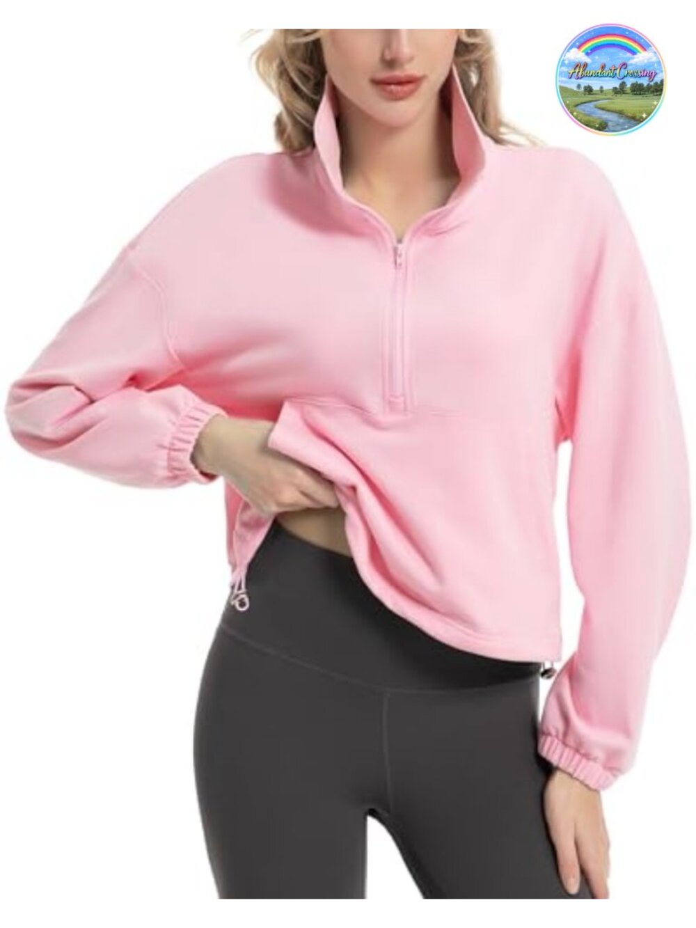 Cropped Quarter Zip Pullover Women Long Sleeve Drawstring Hoodie Top